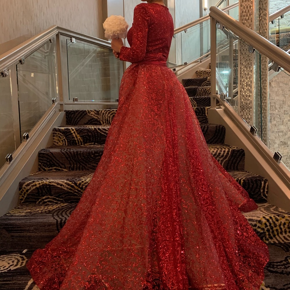 Red prom dress with detachable skirt